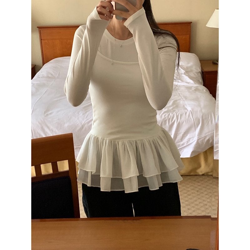 Xin Wang [Guan Tu 260G Random Modal 1*1] Ballet Lace Inner Base Shirt Slim Top - Image 3